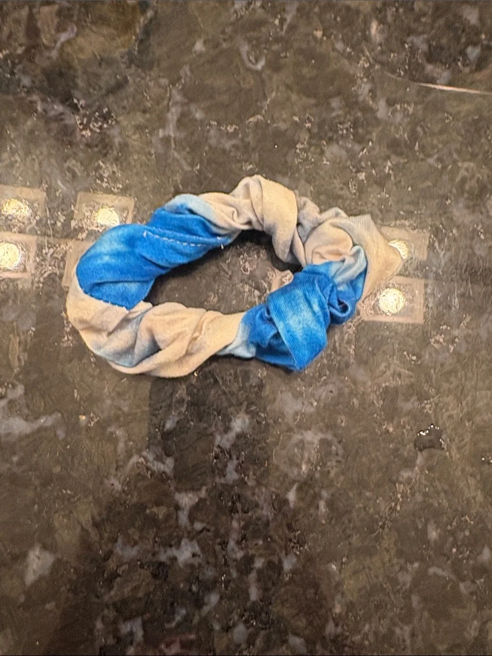 Blue and Beige Twisted Fabric Scrunchie